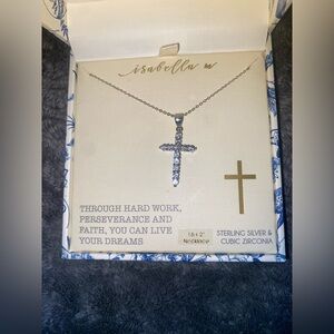 BNIB Isabella M Sterling Silver Cross Necklace 16” + 2” extender $60